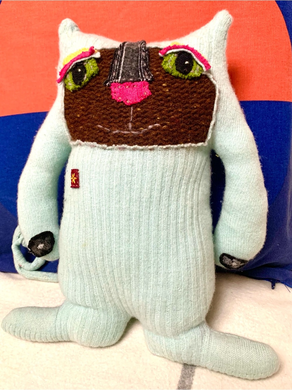 Wool oh wool! Powder Blue  upcycled wool  handmade stuffy animal